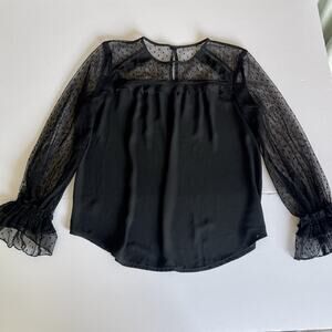 LOFT Black Gothic Blouse S Witchy Dark Academia Victorian Sheer Top Ruffle